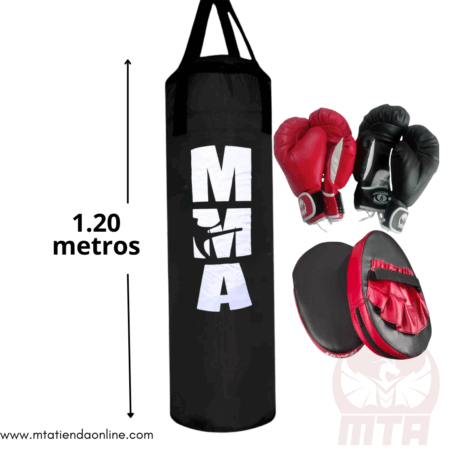 Saco de boxeo grande con guantes de boxeo y golpeadores